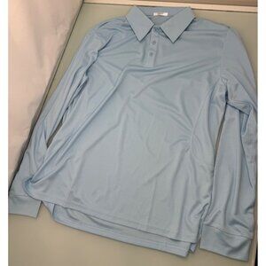 Deyeek Men Polo Shirt Long Sleeve Lightweight Blue Large L
